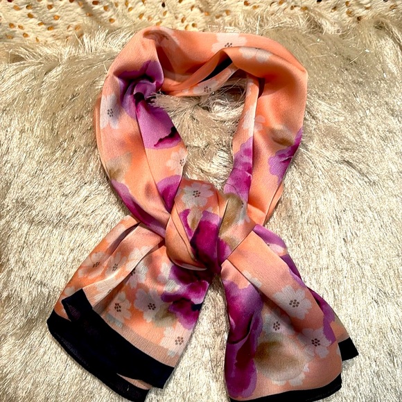 🔻2 @ $15💗 J. Jill NWT $39 pink/macaroon/multi w black border 40” Square Scarf - Picture 8 of 10